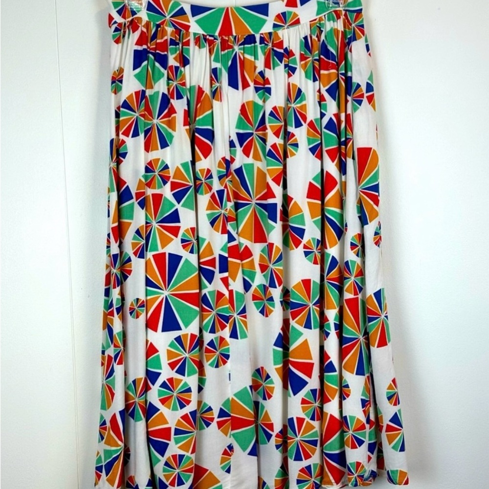 ModCloth Cotton Rainbow Pinwheel Umbrella Print Lined MIDI Skirt Women’s Size M